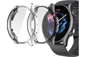 NEWZEROL 2 Stück Hülle Kompatibel für Smartwatch GTR 3/GTR 3 Pro, Vollständige Abdeckung TPU-Stoßstange Flexible Hülle mit Kratzschutz für GTR 3/GTR 3 Pro - Schwarz/Silber