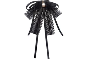 JJiaoLinin Nœud Papillon en Dentelle Noire pour Femme et Fille, Broche Noeud de Chemise pour Femme Broche Nœud Papillon Perle Broche Noeud Chemise pour Filles et Femmes Pré-nouées