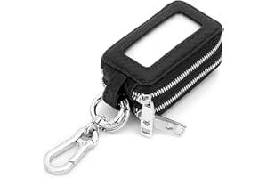 Aileder Car Key Case Wallet Genuine Leather Car Keyring Purse Keychain Holder Metal Hook and Window Double Zipper Bag for Remote Key Fob (Black)