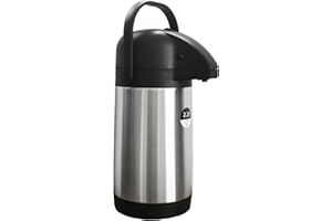 Airpot Pumpkanne 2,2l 3l oder 5l Isolierkanne Thermoskanne isolierte Kaffeekaraffe Kaffeekanne Gastro Kaffeespender auch für Camping aus Edelstahl & GRATIS-HLKauf-Block (2,2 Liter & 1x HLKauf-Block)