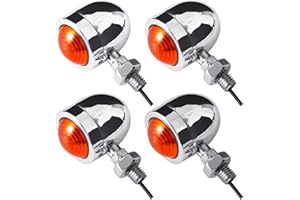 TUINCYN Silver Cover Motorcycle Mini Turn Signal Light Indicator Bulbs Blinkers Light Bullet Shape Front/Rear Amber Lights Fit for Chopper Bobber Cafe Racer Motorbike(Pack of 4)