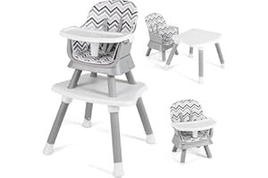 COSTWAY 6 in 1 Convertible Highchair/Table Chair Set/Booster Seat/Toddler Chair with Safety Harness, Removable Tray (Grey, 58x58x98cm)