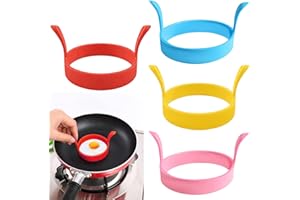 Amfrpar 4 Pezzi Anelli per Pancake Stampo Silicone Stampi per Uova Fritte, 8 cm Anelli per Uova in Silicone con Manici Stampo Antiaderente per Friggere le Uova per Cucinare (Blu Giallo Verde Rosso)