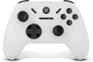 KROM KADOER— Mando Inalámbrico Bluetooth 5.0, 15 Botones, 4 niveles de Vibración dual, 187 gramos, Indicador LED nivel batería, Compatible con PC/Switch/Switch 2/iOS/Android, Blanco