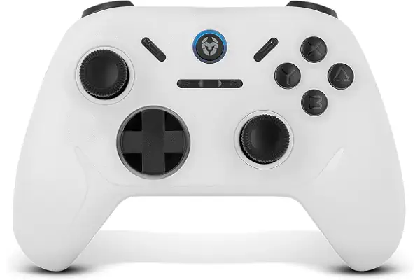 KROM KADOER— Mando Inalámbrico Bluetooth 5.0, 15 Botones, 4 niveles de Vibración dual, 187 gramos, Indicador LED nivel batería, Compatible con PC/Switch/Switch 2/iOS/Android, Blanco