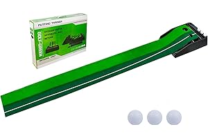 Locisne Training Putter Rod Pusher Set Return Indoor Automatic Golf Hazard Mat Putt,Mini Training Golf Trainer Putting Green with Return Plate-11.81"*118.11"+6 Golf Balls