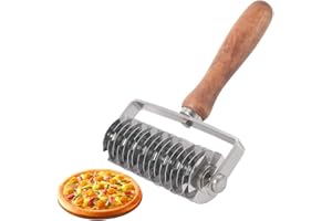 KALSEY Tagliapasta a Griglia, Coltello a Rullo per Pasta, Coltello a Griglia per Pasta, Tagliapasta in Acciaio Inossidabile con Manico in Legno per Tagliare Pasta, Pasta per Pizza, Cottura al Forno