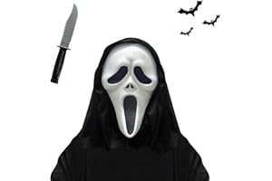 Gxlaihly Maschera per Urlo, Maschera per Film Horror, Maschera da Fantasma, Maschera Ghostface di Halloween, Con 1 Coltello, per cosplay o travestimento per festa di Halloween