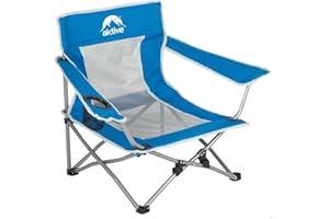 AKTIVE Silla Plegable, 49x46x60 cm, Azul, Asiento bajo, Posavasos, Topes antivuelco, Soporta 110 kg, Estructura Acero, Tejido poliéster, Asa Hombro, Plegado acordeón, Sillas Plegables (63061)