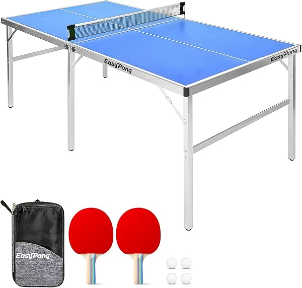 Original Cup EasyPong | Mesa de Ping Pong Azul | 182x91cm Fácil de Transportar | Estable | Ideal para Exterior e Interior | 2 Raquetas + 4 Pelotas | Tenis de Mesa | 100% diversión - 1
