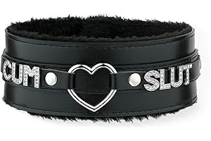 ADEMISHIA Pink Fluffy Heart O-Ring Leather Choker Collar for Women, Handmade Punk Gothic Letter Necklace, Adjustable Fashion Jewelry