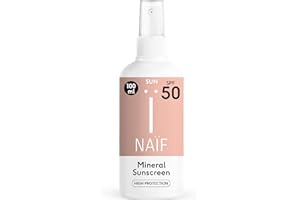 Naïf Spray de protección solar de base mineral- Para toda la familia - SPF 50 - Resistente al agua - Sin microplásticos, aceites minerales- Testado dermatológicamente - 100ml