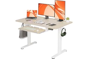 ‎CLAIKS Claiks Höhenverstellbarer Schreibtisch mit Tastaturablage 120x60 cm, Elektrischer Stehschreibtisch mit Kabelmanagement, Computertisch Sitz/steh mit Memory Funktion und Kollisionschutz, Beige