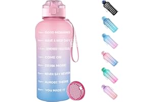 WEMEET Trinkflaschen mit Fruchtfilter 2 Liter, [BPA Frei Tritan] Wasserflasche 2L mit Zeitmarkierungen Auslaufsicher, Sportwasserflaschen 2000ml für Camping, Fitnessstudio, Picknick PINK BLAU