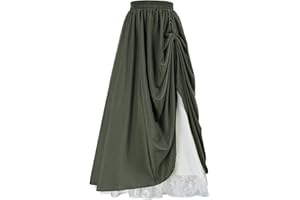 SCARLET DARKNESS Falda renacentista para mujer con volantes y dobladillo de encaje, de cintura alta y corte acampanado