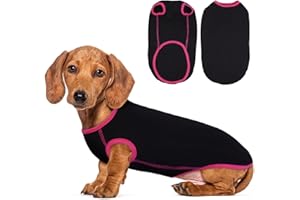 Lelepet Camicia bassotto, morbida maglietta classica per cani, abbigliamento elastico con bordo colorato, felpa per cani per ragazzo e ragazza, nero, XS