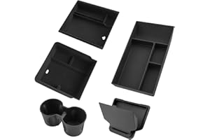 LANGBEAN Lot de 5 boîtes de rangement pour Tesla Model Y Juniper, organiseur d'accoudoir pour Tesla Model Y 2025 2026, boîte de rangement cachée, porte-gobelet, accessoires Tesla Juniper, noir