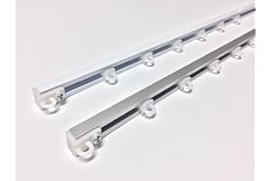 GLOBALCORPORATION Binario per tende a soffitto in alluminio bianco e argento con scorrevoli da interno bastone per tendaggi moderni scorrimento manuale strappo completo (240 Centimetri, ARGENTO)
