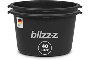 blizz-z Mörtelkübel Ø 51 cm x H 31 cm (45 Liter) rund schwarz in Profiqualität (2 Stück) | Baueimer, Kübel, Mörtelwanne, Pflanzenwanne für Hochbeet, Kunststoff | Made in Germany