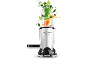 GOURMETmaxx Mr. Magic Mixer | Smoothie Maker - 4-częściowy | Mikser stojący z kubkiem do miksowania i pokrywką utrzymującą świeżość | Blender z 8 funkcjami | Procesor do przygotowywania koktajli,