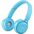Kids Bluetooth Headphones, On-Ear Wireless Bluetooth 5.0 Headsets, Comfortable Protein Earpad & Folding Storage, Stereo Shock Bass Headphones with Mic for Learning Online Lessons Music Game (Blue)