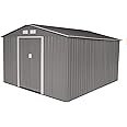 Evre 6 x 8 FT Shed Garden Storage Box with Double Sliding Doors, Large Storage Space, 4 Ventilation Slots, Water Resistant, High Ceiling, Galvanised Steel, Apex Roof Garden Shed