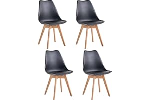 JZGORC Juego de 4 Sillas de Comedor, Sillas de Cocina Nórdicas, Sillas de Oficina con Patas de Haya Maciza para Dormitorio, Sala de Estar, Cocina - Negro