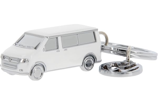 BRISA VW Collection - Porte-clés en métal 3D Volkswagen avec anneau porte-clés au design du Combi T5/T6 (Classic Combi/Blanc)