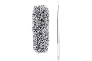 HJHY Microfiber Duster with Extendable Stainless Steel Pole (110 inches) and Washable Bendable Head - Great for Cleaning High Ceilings/Ceiling Fan/Cobweb/Cars - Easy Clean Up Hard-reachable Area