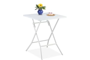 Relaxdays Table de Jardin Pliante, HxLxP : env. 73x62x62 cm, pour Balcon, terrasse, Camping, carrée, Blanche