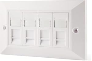 rhinocables CAT5e Ethernet Faceplate | Double 2 & Quad 4 RJ45 Gang Wall Sockets | Simple CAT 5 Setup for Printers, VoIP, Phones & More | Network Expansion for Home or Business (4 Port,Pack of 1)