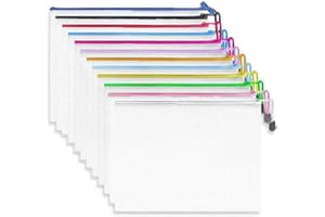 A4 Plastic Zip Wallets Folders - Mesh Zipper Pouch Document Bag - A4 Zipper File Bags for School & Office Supplies (10 Colors, 10 Pcs) by WJAJOY