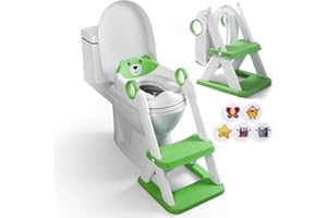 EzyWay Potty Training Seat with Training Stickers, Upgraded Toddler Toilet Seat for Kids Boys & Girls, 2 in 1 Potty Training Toilet for Kids with Splash Guard Anti-Slip Pad Step Stool (Green)