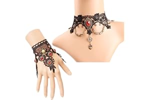 Daimay 2PCS Gotisch Choker Halskette Armbänder Schmuck Halsband Ketten Victorian Steampunk Retro Zahnräder Spitze Vampir Armband für Halloween Ostern Lolita Spitze Geschenk- S285 + Y350