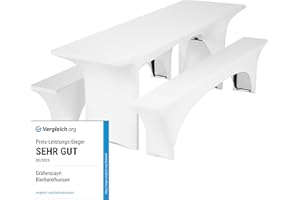 ‎GRÄFENSTAYN Gräfenstayn® Leopold Stretch - Biertischhussen-Set 3 TLG für Bierzeltgarnitur - 50cm oder 70cm Tischbreite - mit Öko-Tex Siegel Standard 100 : "Geprüftes Vertrauen 30561 (Weiß, 70x220cm)