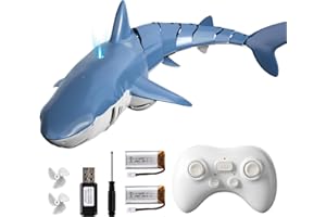 BLmukce 2.4GHz Remote Control Shark Toy for Pool, 1:18 Scale High Simulation RC Shark with Light & Spray Water, Electric Remote Controlled Swimming Toy Boat for 4 5 6 7 Year olds Kid Boys (Blue)