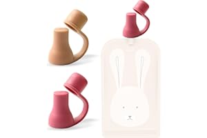 Cherub Baby Silicone Reusable Baby Food Pouch Topper Attachment Soft Non-Spill Spouts 2PK with Travel Case (Dusty Rose/Sand)