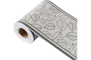 SOURCING MAP Sourcingmap,Cenefa de papel de pared autoadhesiva, revestimiento de PVC, bordes de suelo para cocina, baño, dormitorio, Gris Negro, Leaves Pattern
