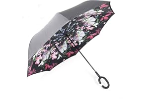 NNY Inc Double Layer Inverted Umbrella Cars Reverse Open Folding Umbrellas, Windproof UV Protection Large Self Stand Upside Down Straight Umbrella for Golf Women and Men with C-Shaped