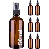 Afracam 50ml Black Spray Amber Glass Bottle 50 cc Whisper Brown Glass Bottle with Leak Proof Lid 6 Pieces