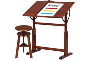 MEEDEN Vintage Wood Drafting Table & Stool Set, Artist Drafting Chair and Craft Table with Adjustable Height, Tiltable Tabletop for Artwork, Graphic Design, Writing