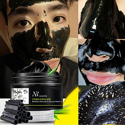 KOBWA Gesichtsmaske Schwarz, Black Head Maske, Bamboo Charcoal Mitesser Entfernen Maske, Mitesser Entferner Tiefenreinigung Peel Off Maske Bambuskohle Schlamm-Gesichtsmaske(100g) - 4