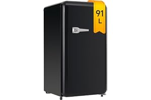 DRIXNO Eintüriger Retro Kühlschrank,Getränkekühlschrank 91 Liter,mit Mini-Gefrierfach,85 kWh/Jahr,LED-Licht. Erhältlich Schwarz