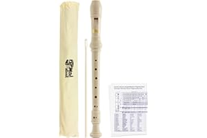 Mad About MA-REC07 Flauto soprano, flauto dolce in tre pezzi per principianti e studenti, con borsa, scovolino per pulizia, tabella per diteggiatura - Bianco