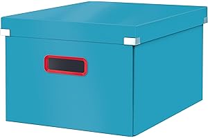 Leitz 53480061 - Caja de Almacenamiento Click & Store Mediana Cosy, Volumen 16 L, Para Documentos A4, Plegable con Tapa, Fabricada con 85% Cartón Reciclado, Color Azul Calma
