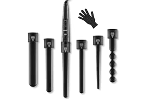 LOETAD Fer à Boucler, Boucleur a Cheveux 6 en 1 Fer à Friser Céramique LCD Écran 80 °C – 230 °C Température Réglable Multifonction Interchangeable 13-32 mm avec Gant