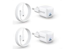 Anker Nano 20W USB C Ladegerät, PIQ 3.0 kompaktes Schnellladegeräte + 2 180cm USB C Kabel, iPad Ladegerät für iPhone 16/15/iPad Pro (Doppelset, 2X Netzteil & 2 Kabel)