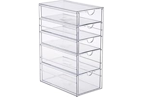 SUMTree Boîte de rangement transparente en acrylique pour accessoiresde coiffure avec 5 tiroirs, organisateur de tiroir pour la salle de bain, le placard, l’armoire, le bureau, 25×17×10cm