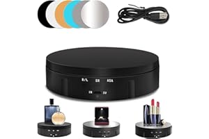 MQFORU Motorized Rotating Display Stand, 360 Degree Turntable Display Stand with 6 Color Background Boards for Photography Products Shows, Toys, Jewelry, Battery/USB Power, 5.75 Inch/22LB(10kg) Load (Black)