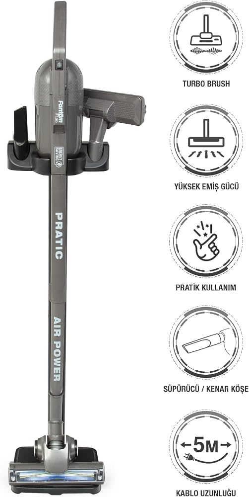 Fantom Pratıc Aır Power P 1250 Antrasit Torbasız Dönebilen Turbo Başlıklı Dikey Süpürge